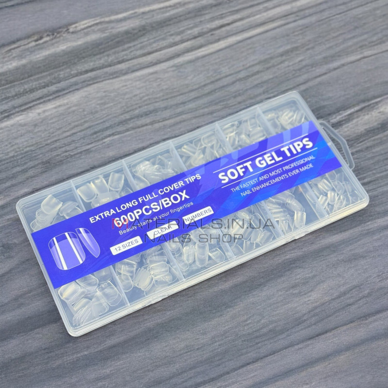 Типсы гелевые Soft Gel Tips, 600 шт., квадрат короткие Типсы гелевые Soft Gel Tips, 600 шт., квадрат короткие