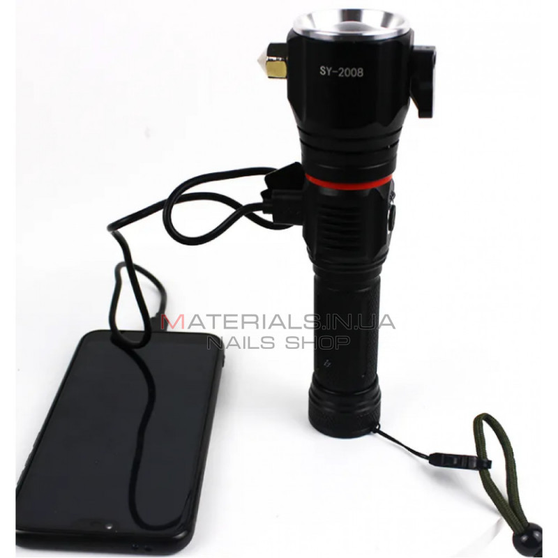 Фонарь ручной аккумуляторный с USB, ZOOM, стеклобоем и магнитом  — SY-2008