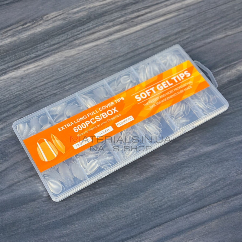 Типсы гелевые Soft Gel Tips, 600 шт., миндаль короткие Типсы гелевые Soft Gel Tips, 600 шт., миндаль короткие