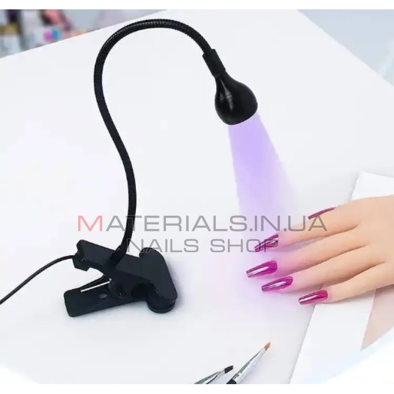 Лампа UV для сушіння гель лаку, гелевих типс з USB (настільна, гнучка, з прищіпкою), 5 Вт. Чорний