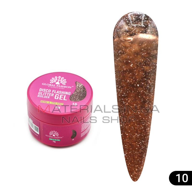 Гель для моделювання нігтів 15 г, Disco Flashing Glitter Builder gel 10