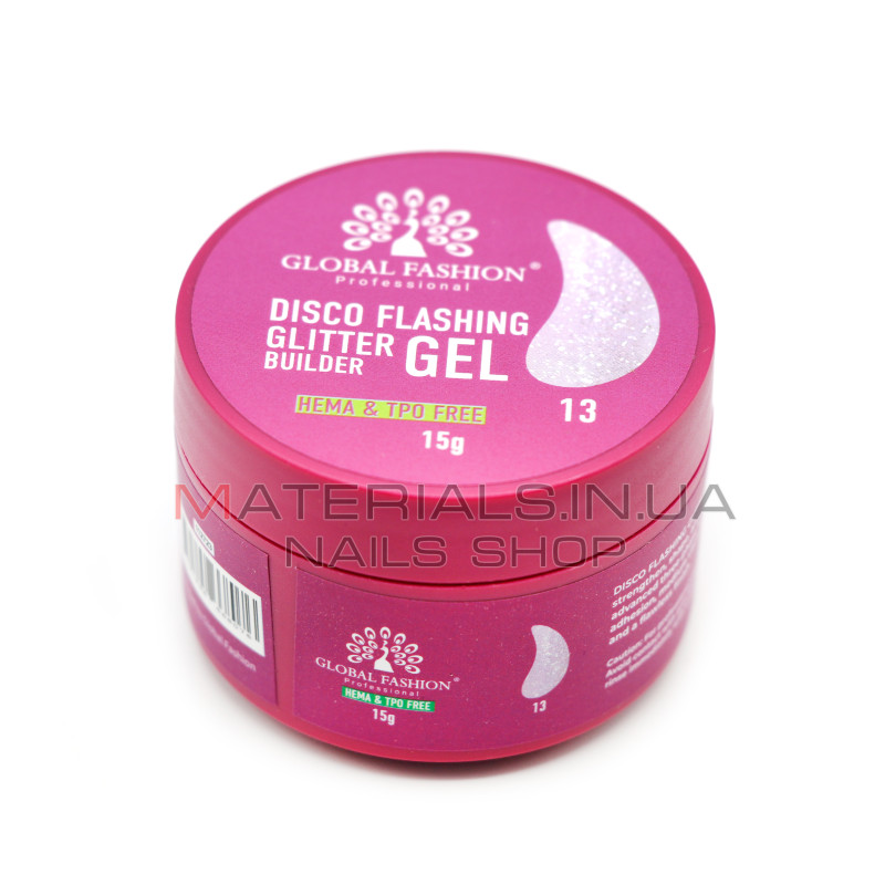 Гель для моделювання нігтів 15 г, Disco Flashing Glitter Builder gel 13