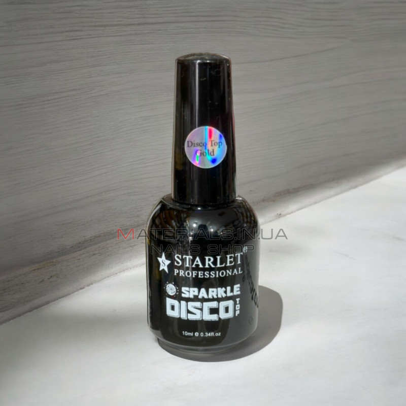 Финишное светоотражающее покрытие Starlet Sparkle Disco Top Gold 10ml Финишное светоотражающее покрытие Starlet Sparkle Disco Top Gold 10ml