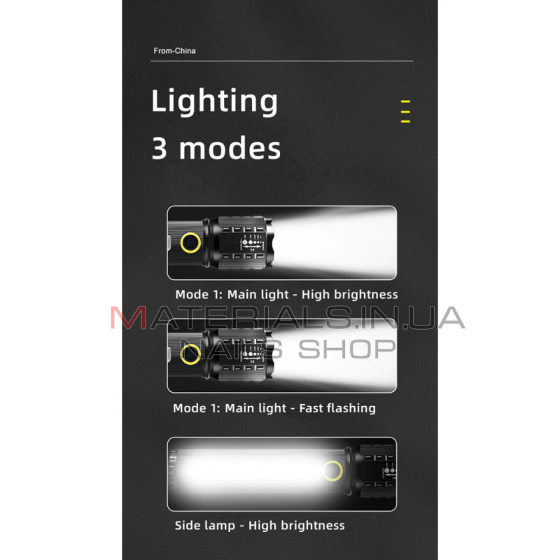 Акумуляторний ручний LED-ліхтар C73, бічне COB-світло, 3 режими