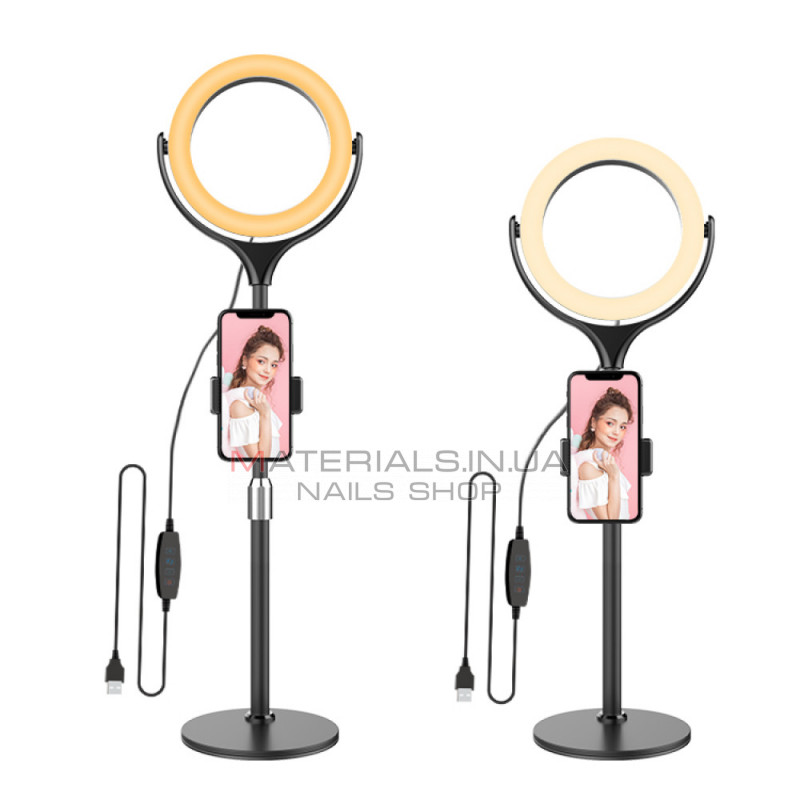 Лампа кольцевая комплект LED 26 cm F-537A 10" 64 pcs light 3300K - 6000К + holder + remote + tripod stand — White