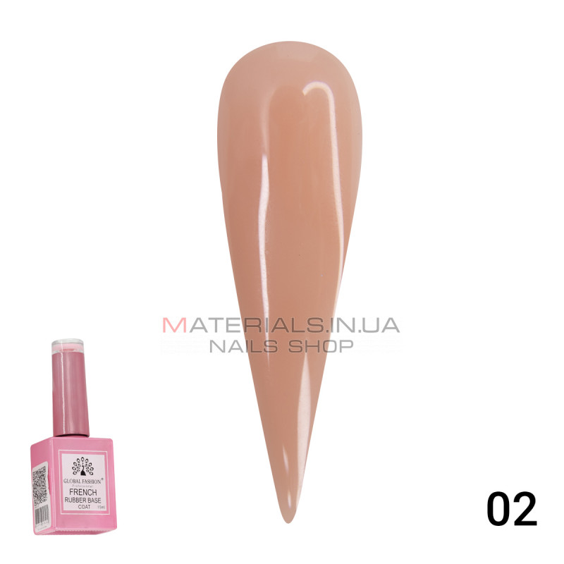 Каучукова база для гель лаку френч, Rubber Base Coat French, 15 мл., Global Fashion 02