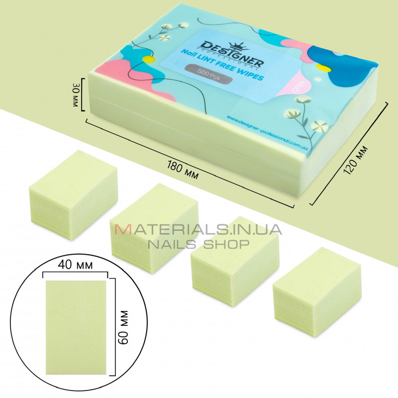Безворсовые салфетки 500 шт./уп. (Зеленые) - Lint free wipes Дизайнер Безворсовые салфетки 500 шт./уп. (Зеленые) - Lint free wipes Дизайнер