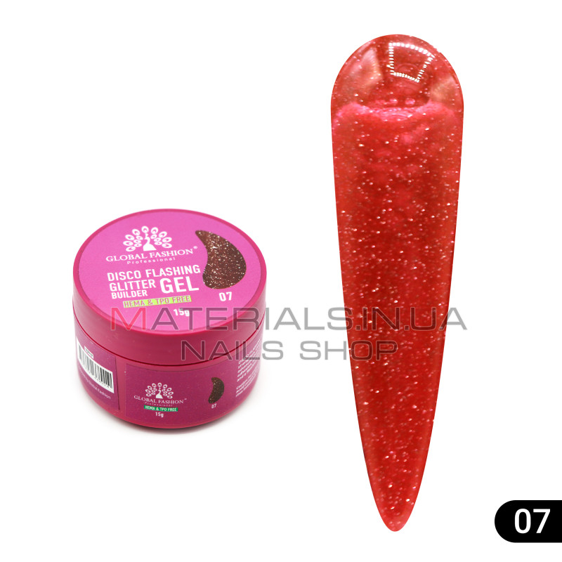 Гель для моделювання нігтів 15 г, Disco Flashing Glitter Builder gel 07