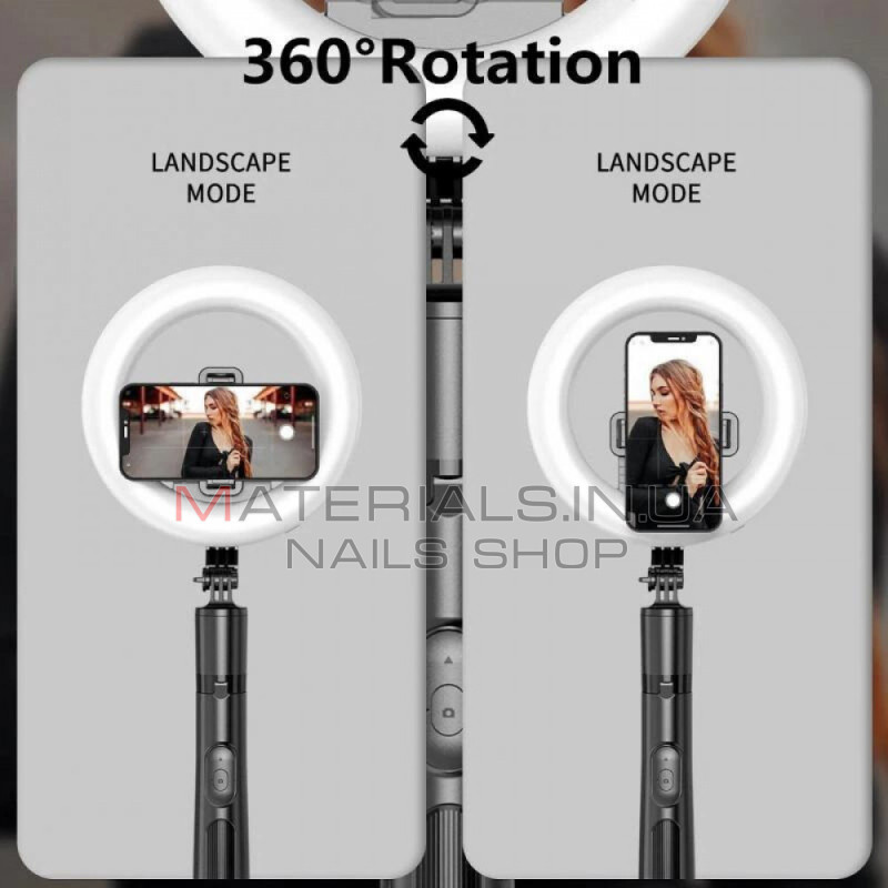 Кільцева LED-лампа Q05S, 20 см, 8″, 80 шт., 3300 K-6500 K + штатив Tripod (1,68 м) з тримачем + пульт ДК