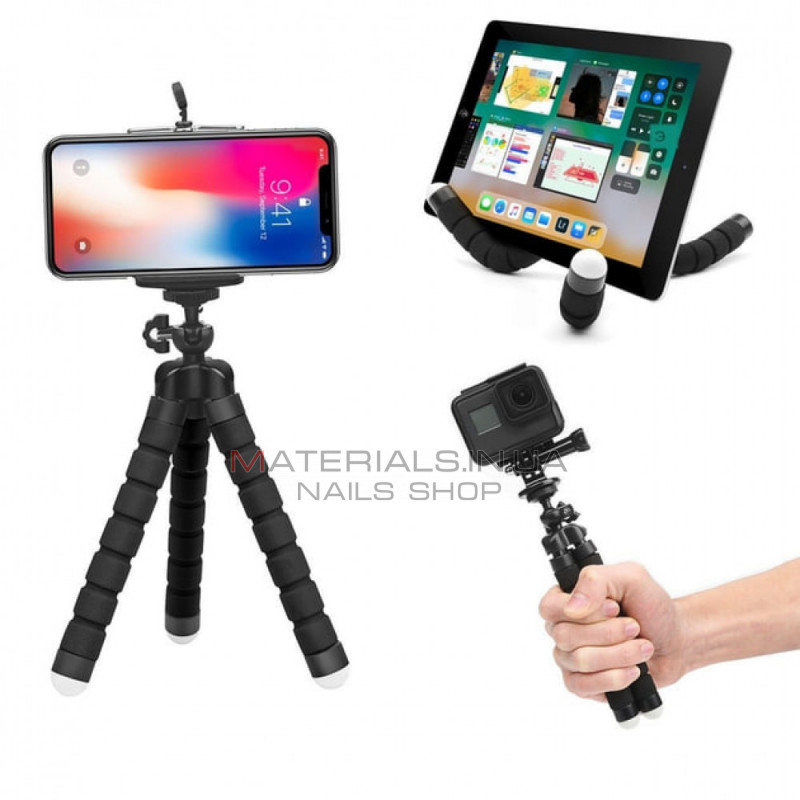 Гибкий мини-штатив тринога трипод для телефона и камеры (осьминог, паук) GoPro экшн камеры 25 см — Black