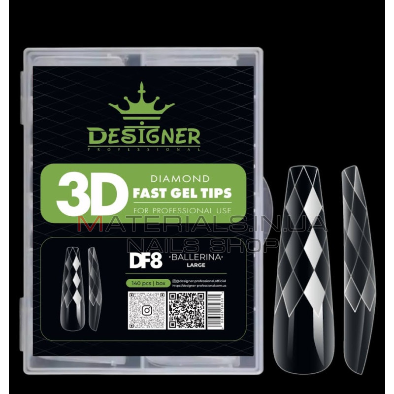 Diamond Fast Gel Tips (DF8 Ballerina large) - гелеві типси Дизайнер 120 шт/уп