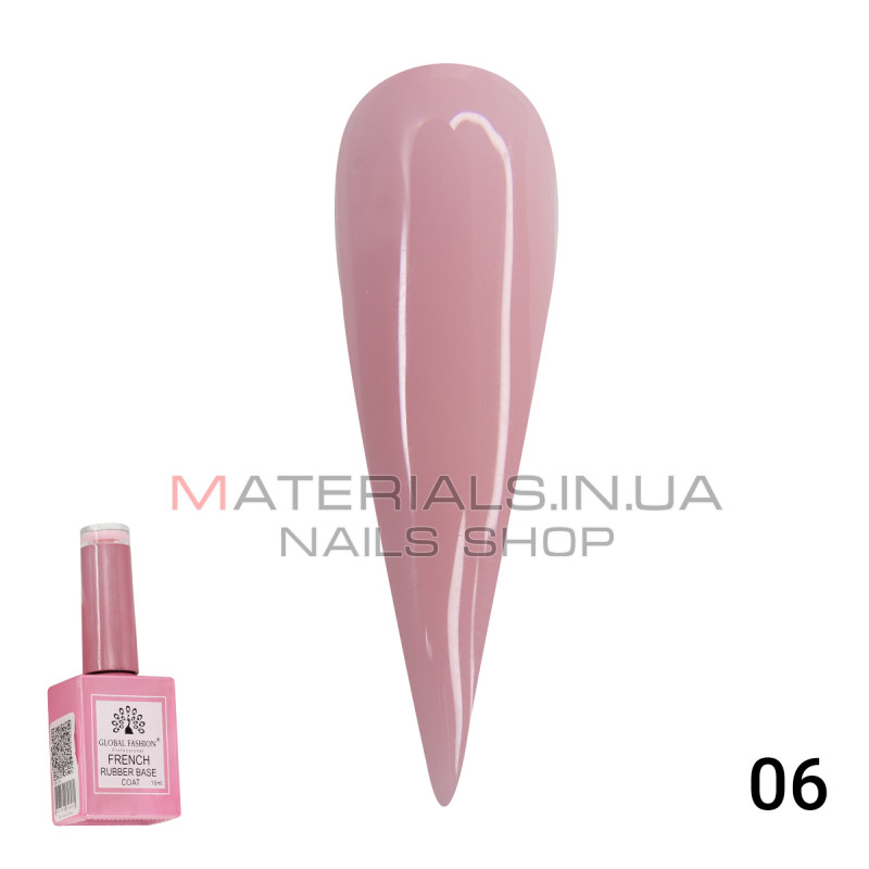 Каучуковая база для гель лака френч, Rubber Base Coat French, 15 мл., Global Fashion 06