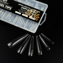 Типсы гелевые Global Fashion Soft Gel Tips 2, 240 шт., экстра длинный стилет, прозрачные
