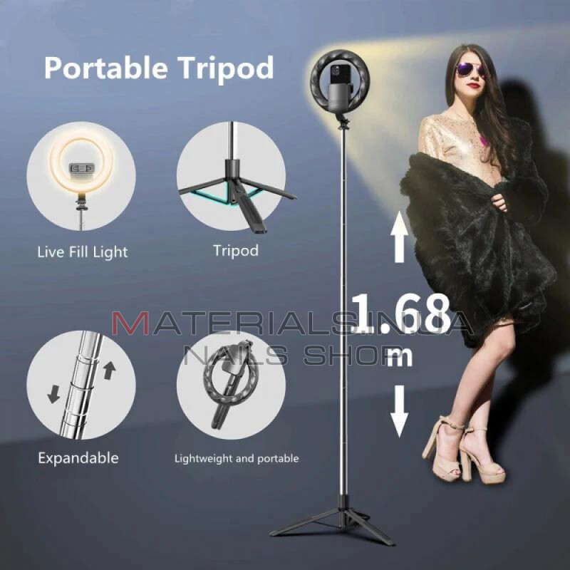 Кільцева LED-лампа Q05S, 20 см, 8″, 80 шт., 3300 K-6500 K + штатив Tripod (1,68 м) з тримачем + пульт ДК