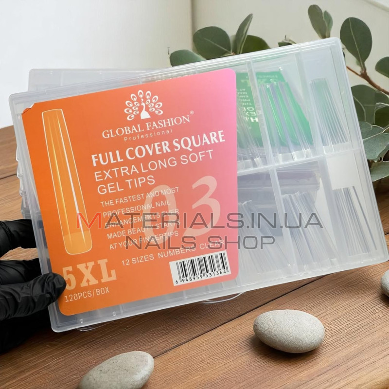Гелеві типси Global 03 Full Cover Square Extra Long Gel Tips 5XL – 120 шт (Прозорі)