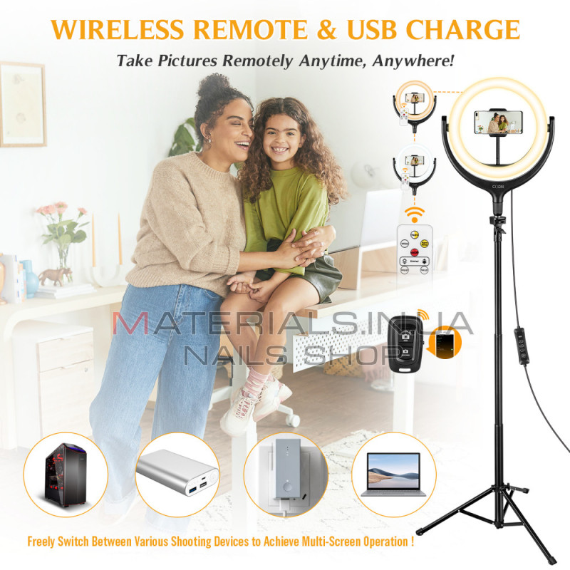 Кільцева LED-лампа CODN-539B, 26 см, 10″ + штатив Tripod (1,45 м) з тримачем + пульт ДК