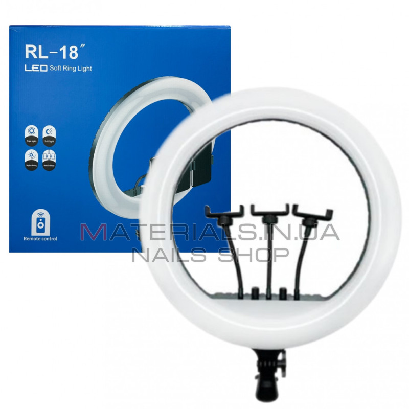 Лампа Кольцевая LED RL-18 Original 46 cm  55w | 416 Lights | Remote I 3m cable with plug  I 3 holder I