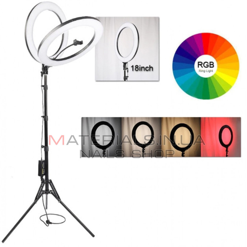 Кільцева LED-лампа MJ-45, RGB, 45 см, 18″, 416 світлодіодів, 64 RGB, пульт ДК, 3 Holders
