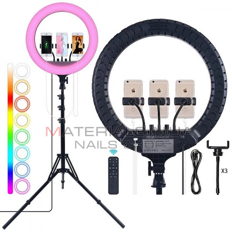 Кільцева LED-лампа MJ-45, RGB, 45 см, 18″, 416 світлодіодів, 64 RGB, пульт ДК, 3 Holders