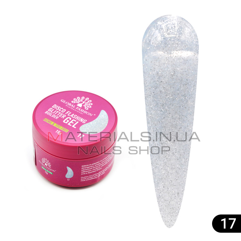 Гель для моделювання нігтів 15 г, Disco Flashing Glitter Builder gel 17