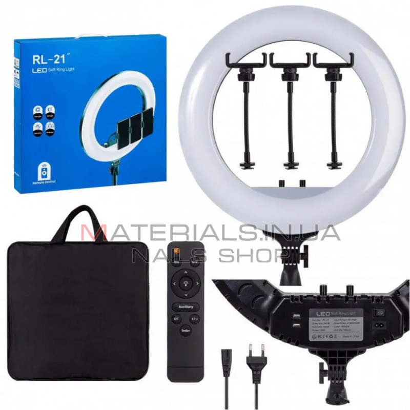 Лампа Кольцевая LED RL-21 Original 54 cm  65w  416 Lights | Remote I 3m cable with plug  I 3 holder I handle bag