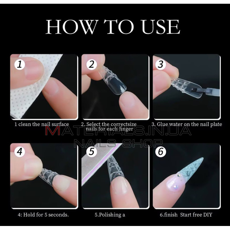 Crystal Fast Gel Tips (Trapezoid Medium TS2) - тіпси гелів з шипами Дизайнер 120 шт/уп