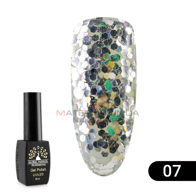 Гель лак Global Fashion Shiny (Пестрота), 8 мл, 07 Гель лак Global Fashion Shiny (Пестрота), 8 мл, 07