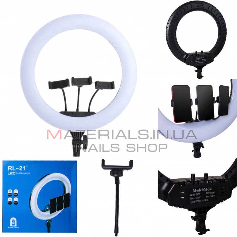 Лампа Кольцевая LED RL-21 Original 54 cm  65w  416 Lights | Remote I 3m cable with plug  I 3 holder I handle bag