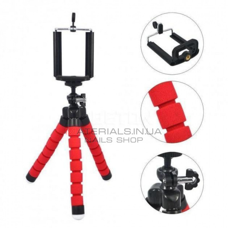 Гибкий мини-штатив тринога трипод для телефона и камеры (осьминог, паук) GoPro экшн камеры 25 см — Red