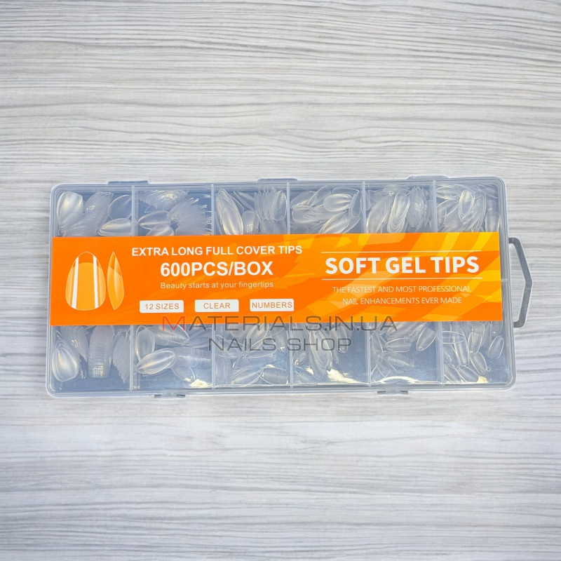 Типсы гелевые Soft Gel Tips, 600 шт., миндаль короткие Типсы гелевые Soft Gel Tips, 600 шт., миндаль короткие