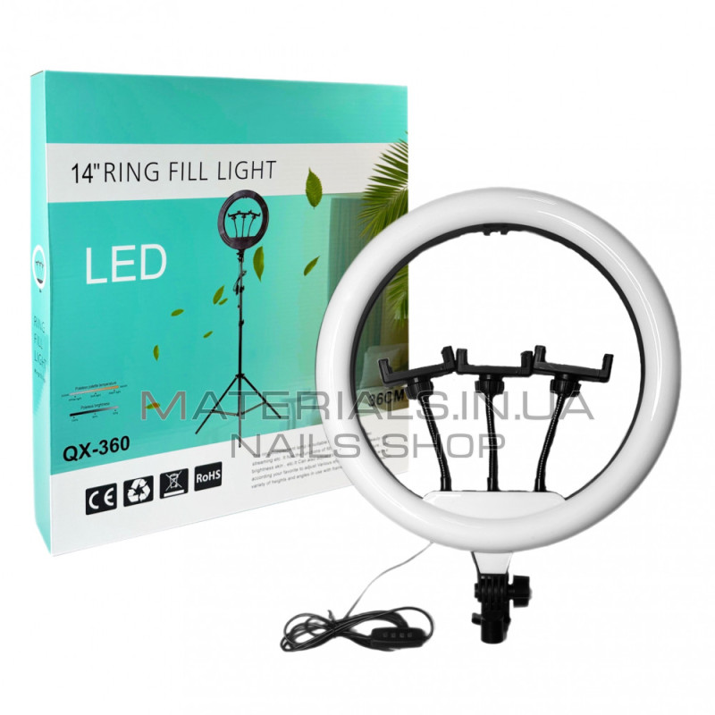 Кільцева LED-лампа QX-360, 36 см, 14″, 192 світлодіодів, USB