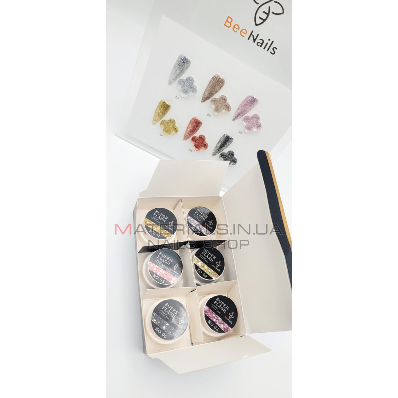 Гель із глітером Bee Nails, набір 6 шт