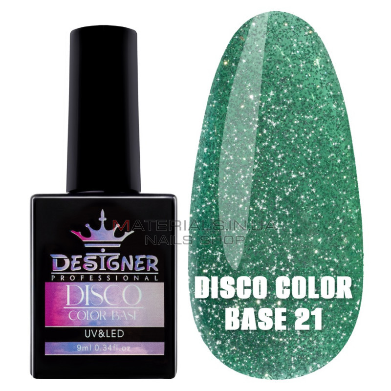 Світловідбивне базове покриття №21 (Зелений), 9 мл. - Disco Color Base Дизайнер