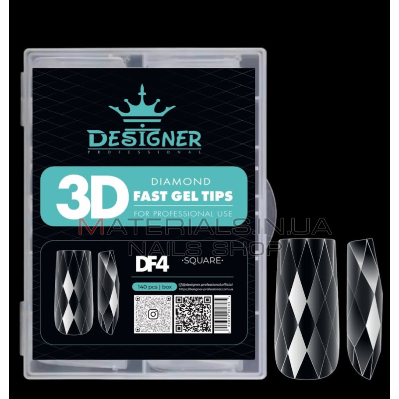 Diamond Fast Gel Tips (DF4 Square) - гелеві типси Дизайнер 120 шт/уп