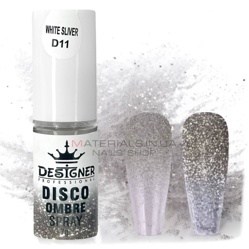 Disco Ombre Spray (7 г.) White Silver D11 - світловідбивна спрей пудра Дизайнер для створення омбре на нігтях Disco Ombre Spray (7 г.) White Silver D11 - світловідбивна спрей пудра Дизайнер для створення омбре на нігтях
