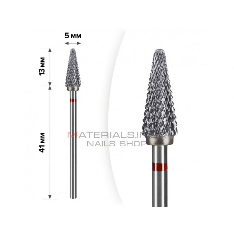 Твердосплавна фреза для зняття гель-лаку mART M-132 Конус Red 5*13