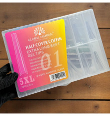 Гелеві типси Global 01 Half Cover Coffin Extra Long Gel Tips 5XL – 120 шт (Прозорі)