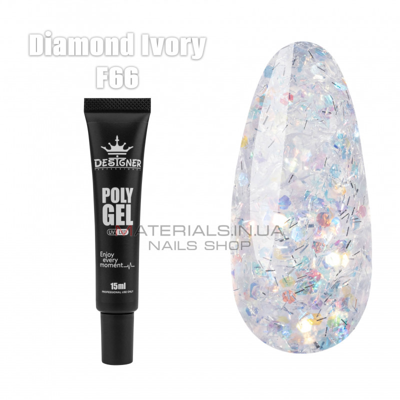 Полігель (15 мл.) Дизайнер F66 Diamond Ivory Полігель (15 мл.) Дизайнер F66 Diamond Ivory
