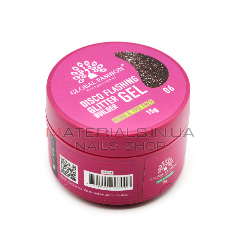 Гель для моделювання нігтів 15 г, Disco Flashing Glitter Builder gel 06