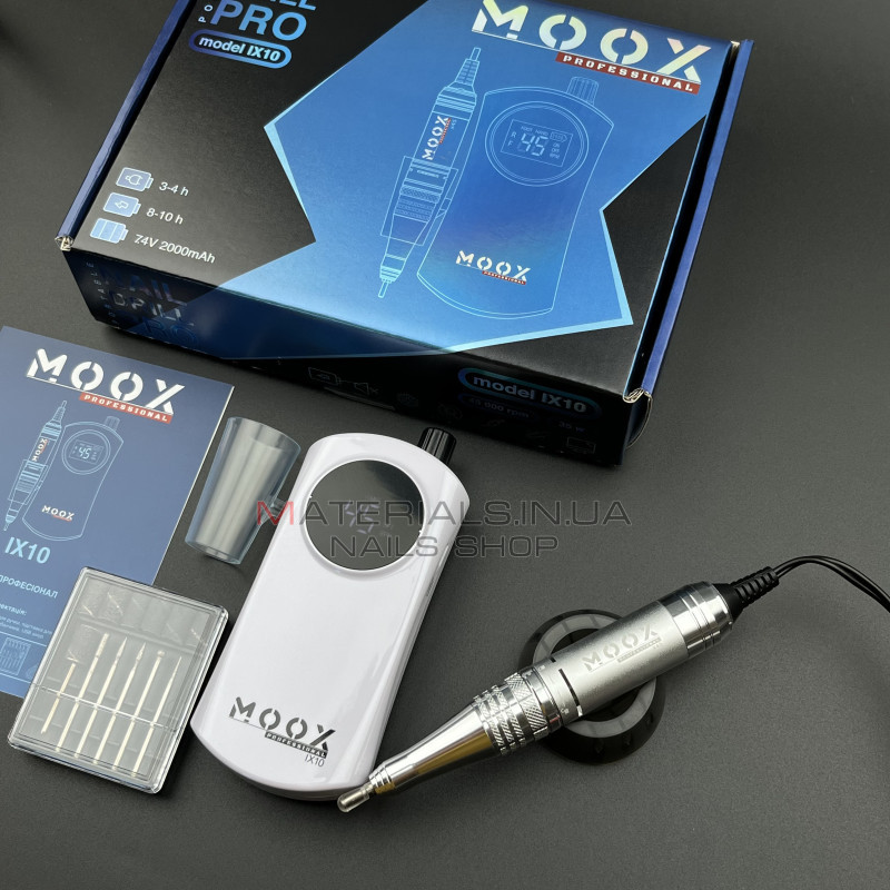 Фрезер Мокс IX10 (White) на акуммуляторі 45 000 об/хв. та 35 W. для манікюру та педикюру Фрезер Мокс IX10 (White) на акуммуляторі 45 000 об/хв. та 35 W. для манікюру та педикюру