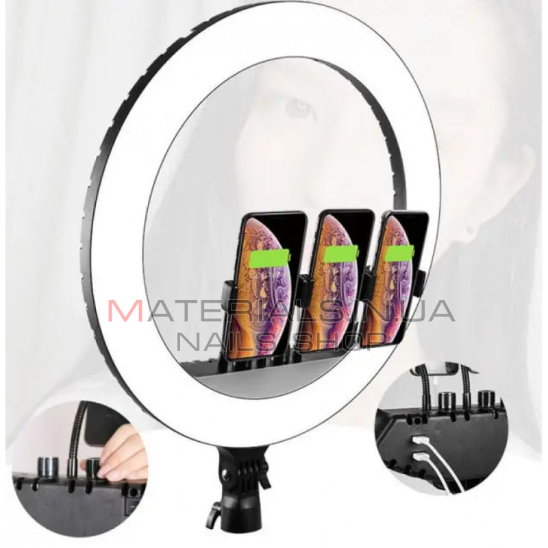 Лампа Кольцевая LED RL-21 Original 54 cm  65w  416 Lights | Remote I 3m cable with plug  I 3 holder I handle bag