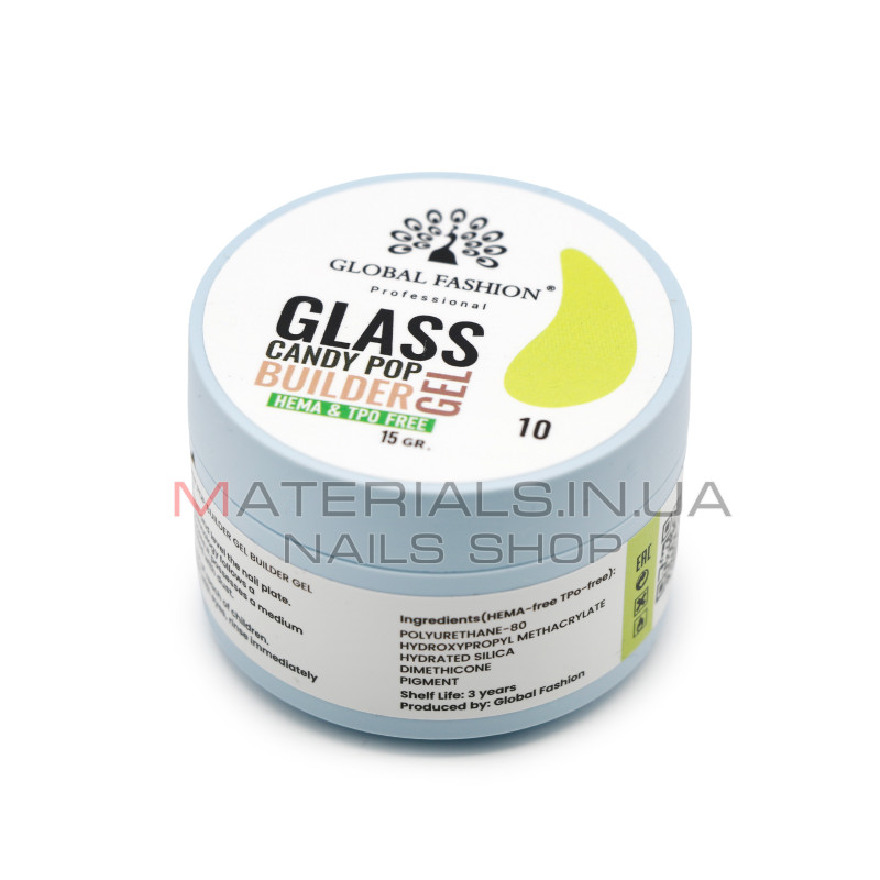 Гель для моделювання нігтів 15 г, Glass Candy Pop Builder Gel 10