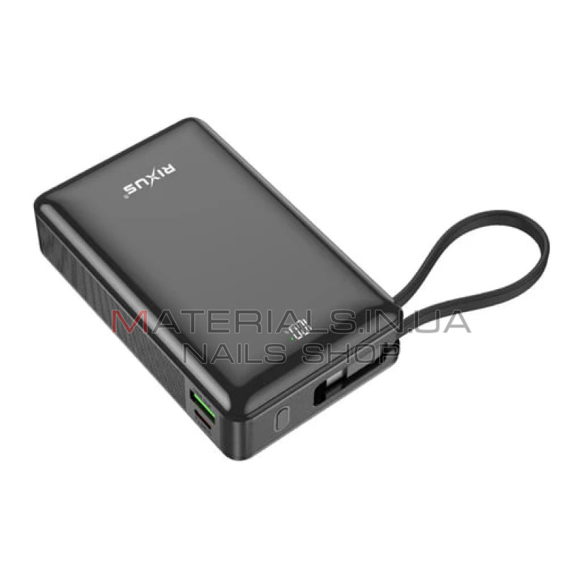 Power Bank Rixus RXPB02B, 20000 мА·год, 22,5 Вт, вбудований кабель USB-C