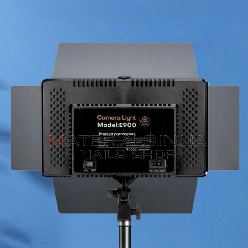 LED-відеосвітло E900, with display, 30 × 17 см, 768 світлодіодів, 3000 K-6500 K, пульт ДК