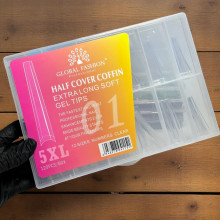 Гелевые типсы Global 01 Half Cover Coffin Extra Long Gel Tips 5XL – 120 шт (Прозрачные)