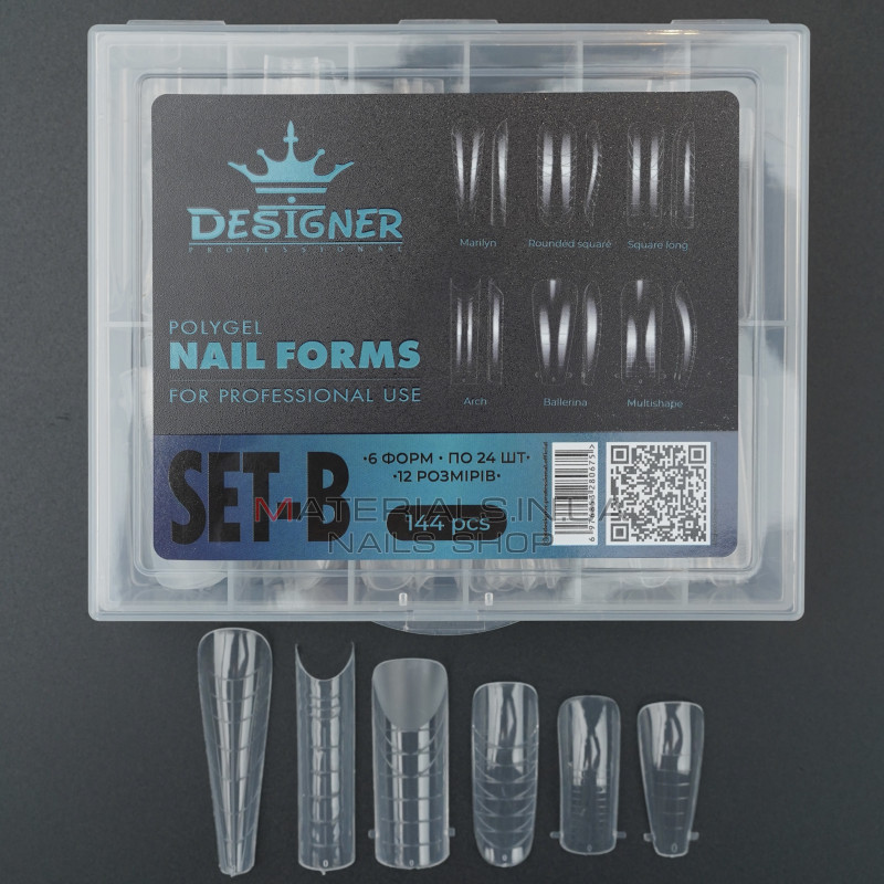 Polygel Nail Forms SET-B, 144 шт. (6 форм) - Верхні форми Дизайнер Polygel Nail Forms SET-B, 144 шт. (6 форм) - Верхні форми Дизайнер