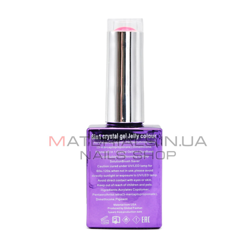 Гель для нарощування 6 in 1 crystal gel jelly colour, 15 мл, 6605