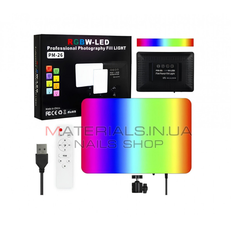 Лампа видеосвет LED RGB PM26 23x16 cm 96 Lights 2700K-6000K Remote USB + Adapter inside