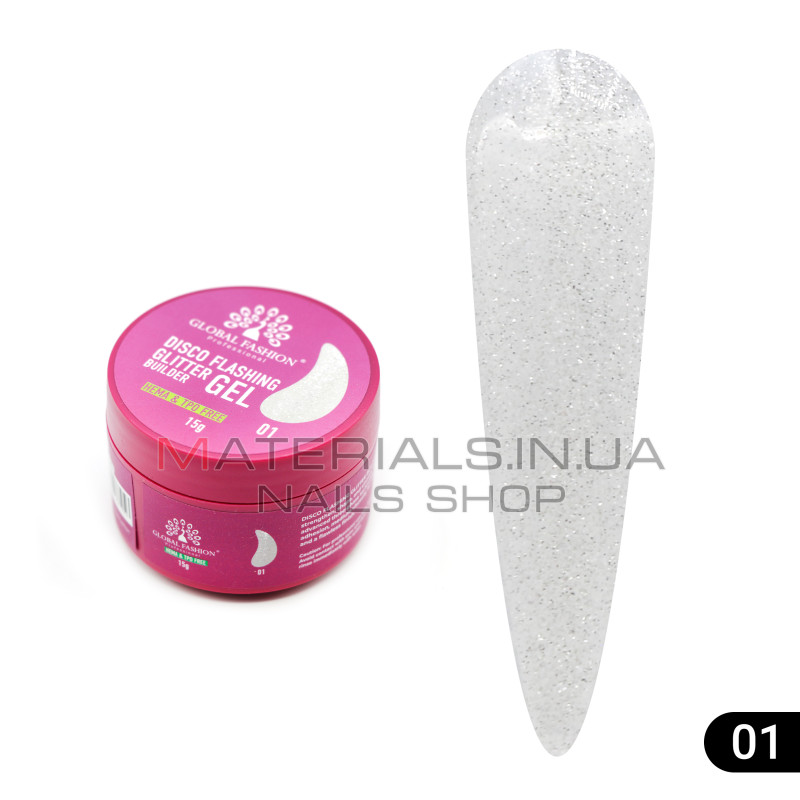 Гель для моделювання нігтів 15 г, Disco Flashing Glitter Builder gel 01