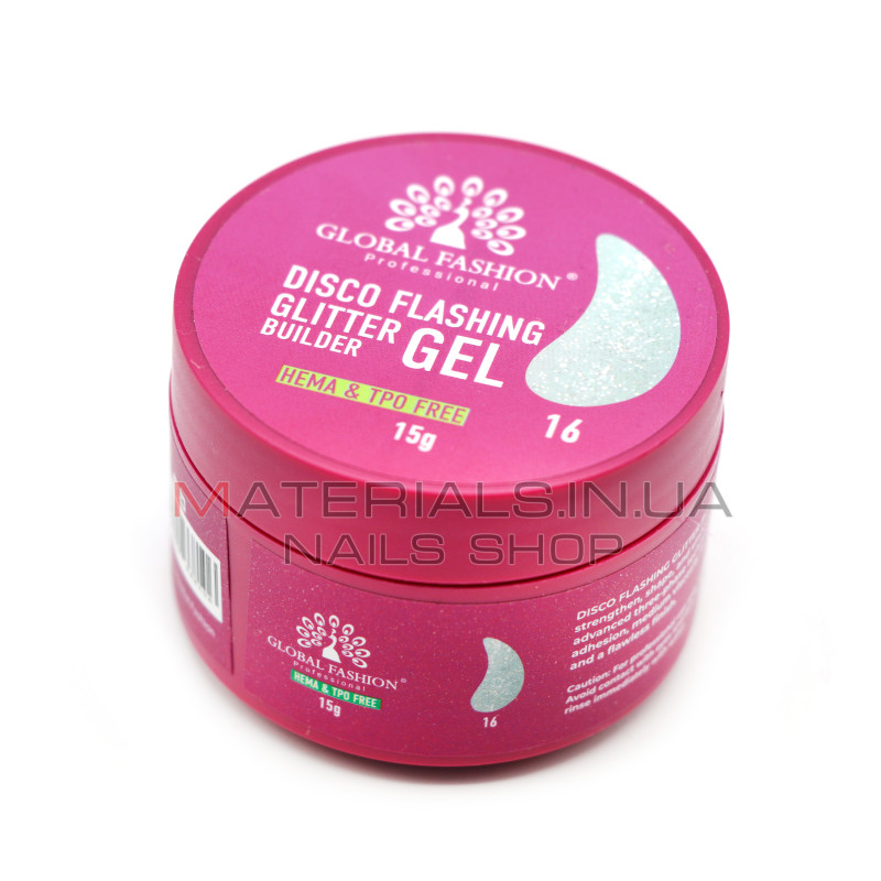 Гель для моделювання нігтів 15 г, Disco Flashing Glitter Builder gel 16